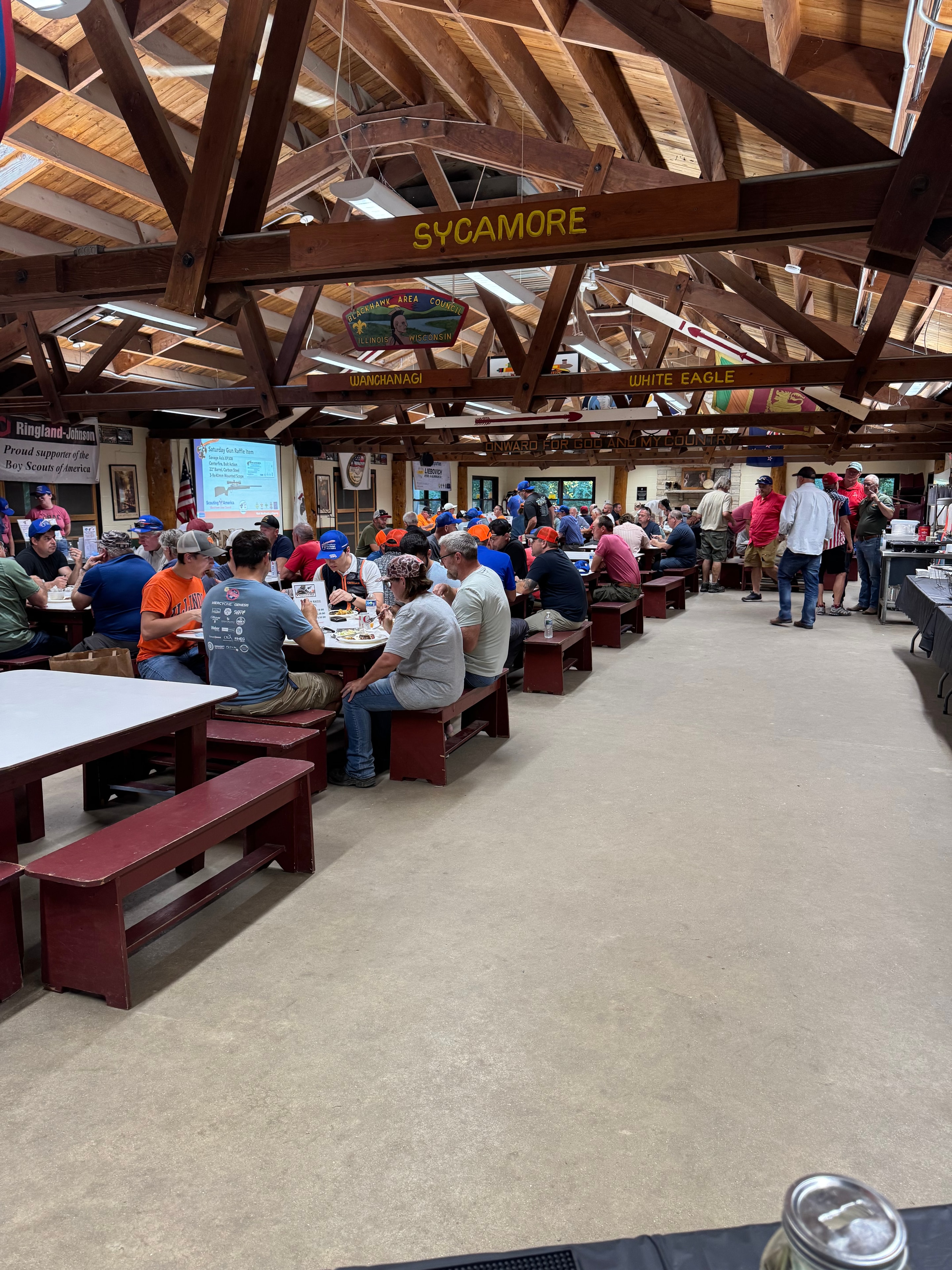 Guests gathered inside the venue at the Sporting Clays for Scouting event at Camp Lowden